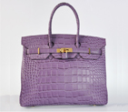 Hermes Birkin 35CM Crocodile stripes leather in Purple with Gold hardware H35CSPG
