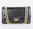 Chanel Classic Flap Bag A37587 Croco Veins Original Leather Black Golden A37587