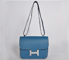 Hermes Constance Bag clemence leather in Medium Blue with Silver hardware 8888MBS