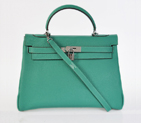 Hermes Kelly 32CM clemence leather in Lake Green with Silver hardware K32LSLGS