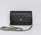 Chanel A33814 Black Grain Leather Flap Bag Silver A33814