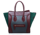 Celine Luggage Mini Boston Bags Original Suede&Calf Leather Green&Wine 3308