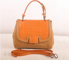 Fendi Silvana Croco-Ostrich Leather Flap Bag 2548 Orange-Tan 2548