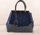 Fendi 2Jours Patent Leather Horsehair Tote Bag F2552L Blue F2552L