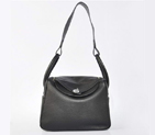 Hermes Lindy 30CM Havanne Handbags 1057 Black Leather Silver Hardware H1057
