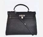 Hermes kelly 35CM clemence leather in Black with Silver hardware K35CBS