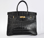 Hermes Birkin 35CM Black Crocodile stripes leather(Gold) H35BCSG