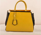 Fendi 2Jours Saffiiano Leather Horsehair Tote Bag F2552M Yellow&Black F2552M