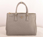 Prada Medium Ostrich Leather Tote Bag Grey 16625M