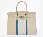 Hermes Birkin 35CM leather in Beige/Medium Blue/Pure white with Silver hardware H35BMBPWS