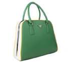 Prada Saffiano Leather Medium Tote Bag BL5018 Green&White BL5018