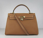 Hermes Kelly Handbags 32CM Light Coffee(gold) HKL32OLCG008