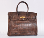 Hermes Birkin 35CM Crocodile stripes leather in Dark Brown with Gold hardware H35POSG