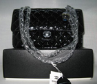 Chanel Patent leather Black Flap bag with Silver chain A1122BS