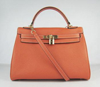 Hermes Kelly Handbags 32CM Orange(gold) HKL32O0OG010