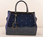 Fendi 2Jours Patent Leather Horsehair Tote Bag F2552M Blue F2552M