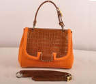 Fendi Silvana Croco-Ostrich Leather Flap Bag 2548 Brown-Orange 2548