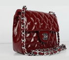 Chanel Flap Bag Maroon Patent Leather with Silver Chain 1115 1115
