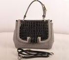 Fendi Silvana Croco-Ostrich Leather Flap Bag 2548 Black-Grey 2548