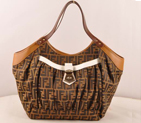 Fendi Classic FF Fabric Shoulder Bag F2418 Brown F2418