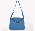 Hermes Lindy 30CM Havanne Handbags 1057 Blue Leather Golden Hardware H1057