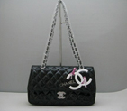 Chanel Black color Patent leather Flap Bag with Silver chain A114BS