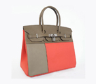Hermes Birkin 35CM Light Red&Grey Clafskin Leather Tote Bag Silver H6089