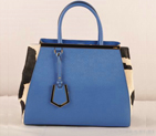 Fendi 2Jours Saffiiano Leather Horsehair Tote Bag F2552M Blue&Black F2552M