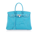 Hermes Birkin 35CM with Embossed logo Handbag middle blue H35 H35