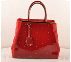 Fendi 2Jours Patent Leather Horsehair Tote Bag F2552L Red F2552L