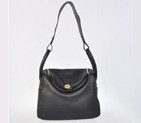 Hermes Lindy 30CM Havanne Handbags 1057 Black Leather Golden Hardware H1057